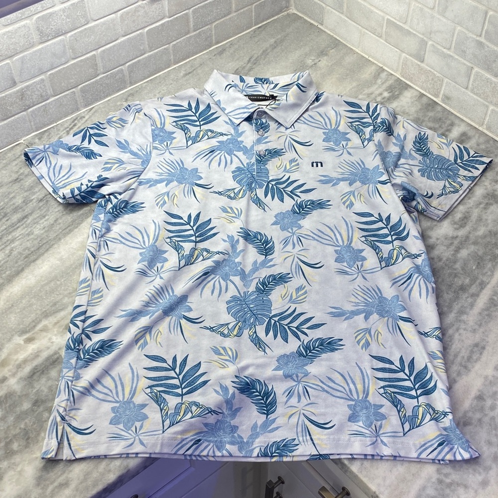 Travis Mathew Light Blue Floral Polo Shirt